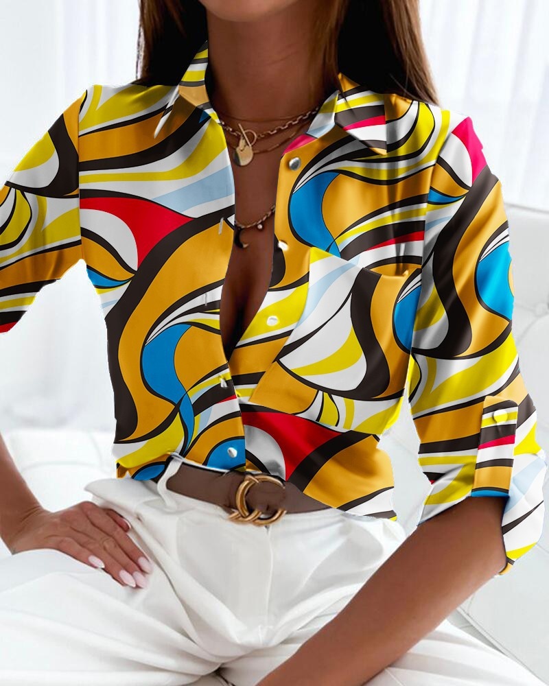 Noelle | Schicke Bluse mit modernem Muster und Umlegekragen