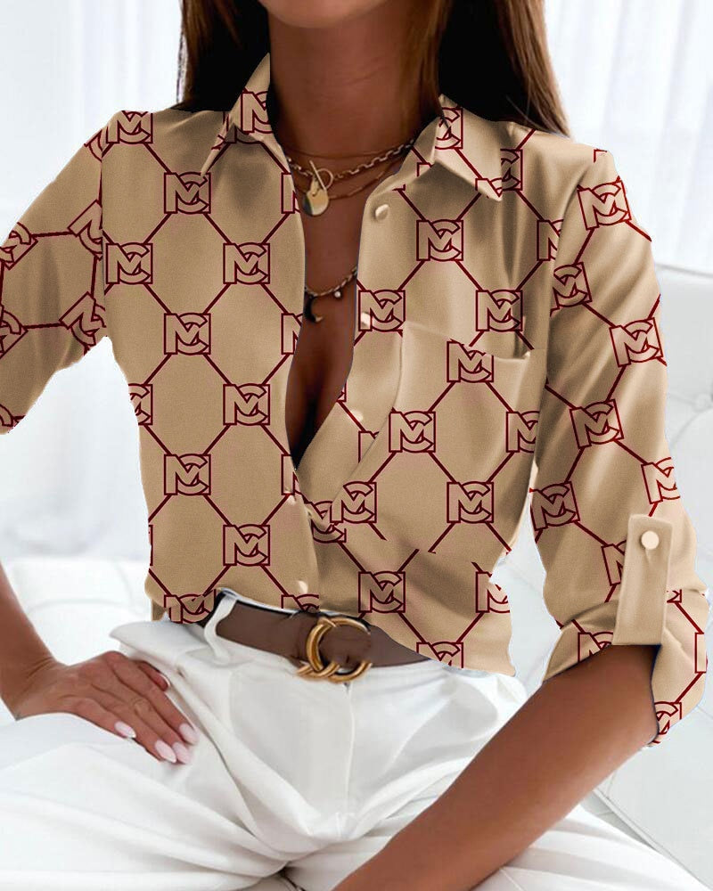 Noelle | Schicke Bluse mit modernem Muster und Umlegekragen